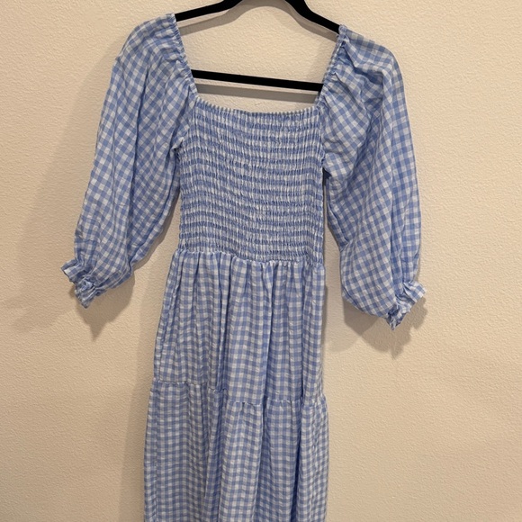 Chic Blue Gingham Balloon Sleeve Dress - Picture 4 of 5